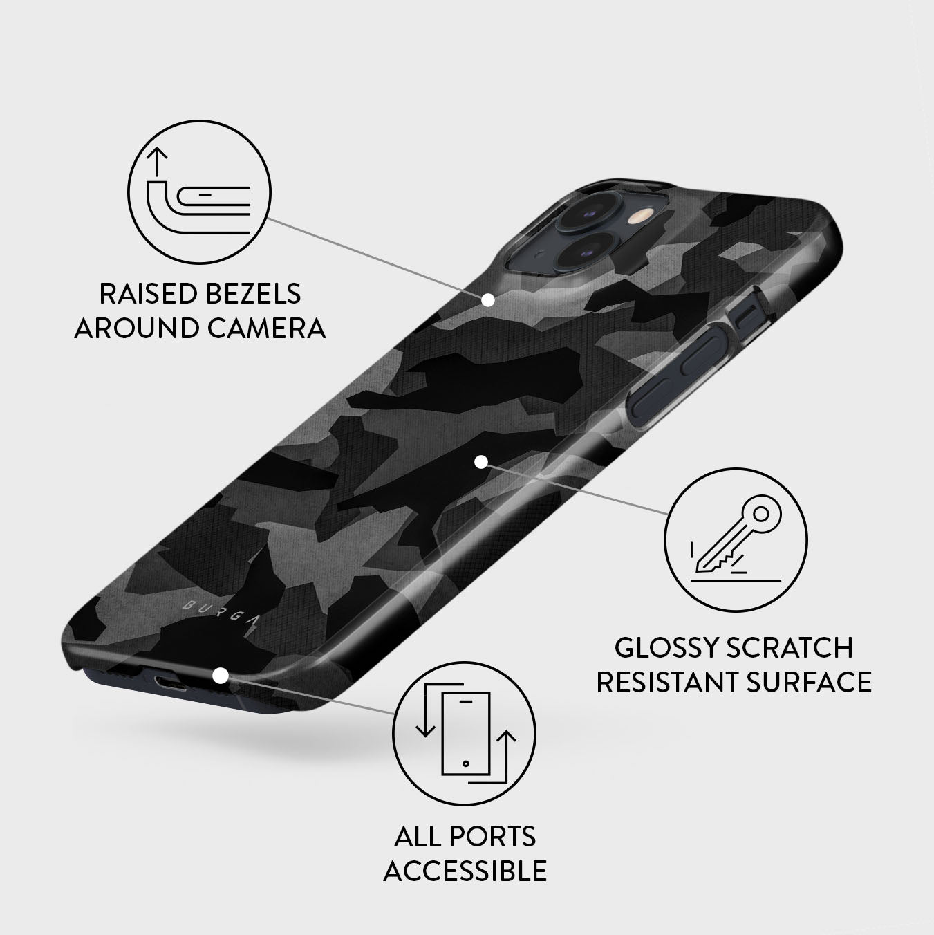Night Black Camouflage - iPhone 15 Case